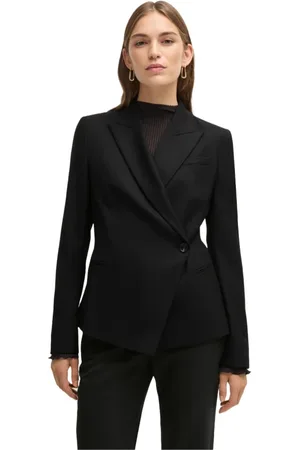 HUGO BOSS Femme, Vestes, Noir, Taille: 46 FR Veste croisée en twill mélangé de laine à rayures