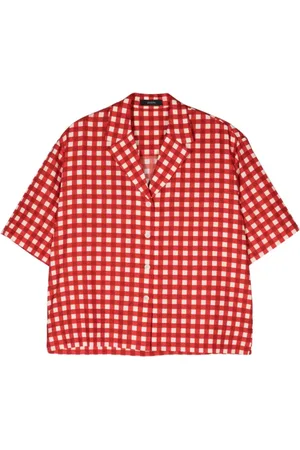 Joseph Femme, Blouses et Chemises, Rouge, Taille: 42 FR Chemisier Vichy en Soie Rouge - Coupe Décontractée