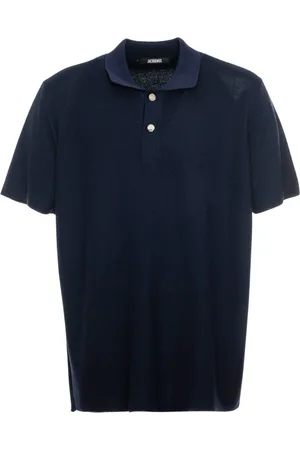 Jacquemus Homme, Tops, Bleu, Taille: L Polo en Maille Col Classique Patte de Boutonnage Courte