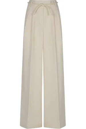 ZIMMERMANN Femme, Pantalons, Blanc, Taille: 40 FR Pantalon Large en Lin Crush