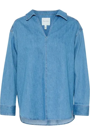 Part Two Femme, Blouses et Chemises, Bleu, Taille: 44 FR Blouse en denim oversize à col en V