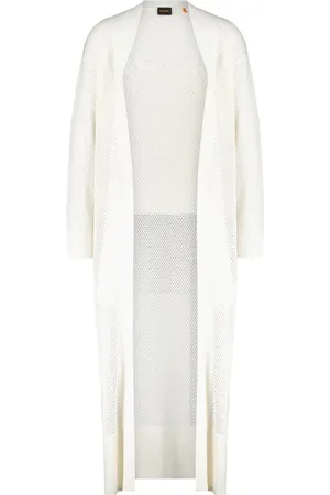 HUGO BOSS Femme, Pulls, Blanc, Taille: 38 FR Cardigan d`été en maille ajourée