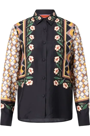 La DoubleJ Femme, Blouses et Chemises, Noir, Taille: 44 FR Blouse en Soie à Motifs