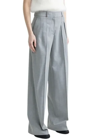 PESERICO SIGN Femme, Pantalons, Gris, Taille: 38 FR Pantalon Palazzo en Laine Technique Jambe Large