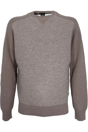 HUGO BOSS Homme, Pulls, Brun, Taille: L Pull Hybride Coupe Regular avec Bords Côtes