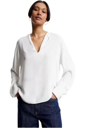 Tommy Hilfiger Femme, Blouses et Chemises, Blanc, Taille: 36 FR Chemisier Fluide à Col en V en Crêpe