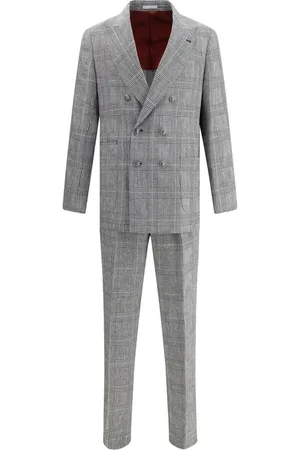 Brunello Cucinelli Homme, Costumes, Noir, Taille: XL Costume en Lin à Carreaux