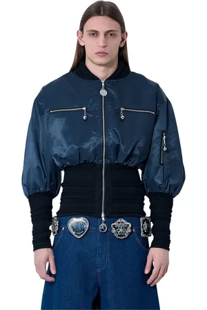 Chopova Lowena Homme, Vestes, Bleu, Taille: M Bomber Argent avec Bordures Côtelées