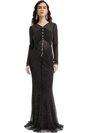Self-Portrait Femme, Robes, Noir, Taille: 38 FR Robe longue noire en maille avec décolleté en V