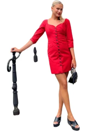 Serafini Femme, Robes, Rouge, Taille: 36 FR Robe Trapèze Boutonnée à Encolure Cœur