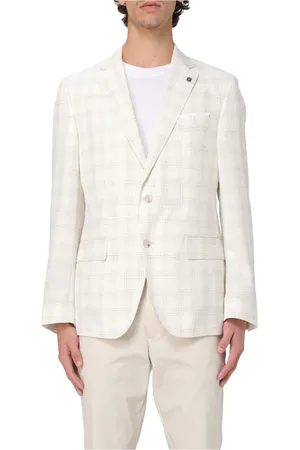 HUGO BOSS Homme, Vestes, Blanc, Taille: M Veste à Carreaux en Laine et Lin