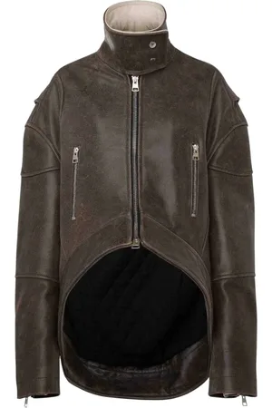 J.W.Anderson Femme, Vestes, Brun, Taille: 38 FR Veste en cuir vieilli à col montant