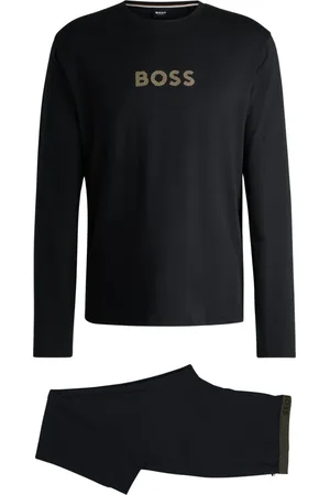HUGO BOSS Homme, Vêtements de nuit et de détente, Noir, Taille: M Pyjama en coton interlock avec logo imprimé métallisé