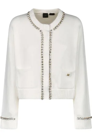 Pinko Femme, Pulls, Blanc, Taille: 42 FR Cardigan blanc avec détails scintillants