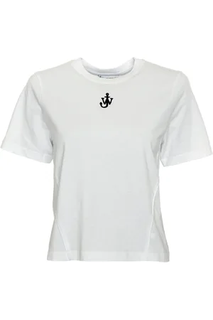 J.W.Anderson Femme, Tops, Blanc, Taille: 42 FR T-shirt à Manches Courtes avec Broderie Ancre Anchor