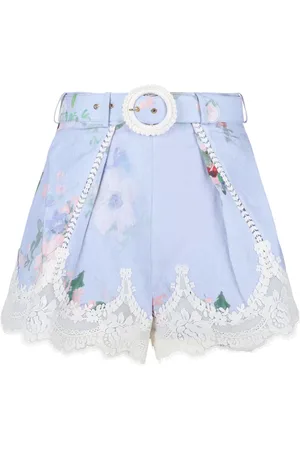 ZIMMERMANN Femme, Shorts, Bleu, Taille: 38 FR Short Everley avec Bordure en Dentelle et Plis