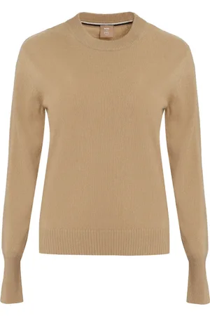 HUGO BOSS Femme, Pulls, Brun, Taille: 42 FR Pull Ras du Cou en Cachemire avec Bords Côtes
