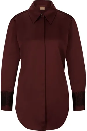 HUGO BOSS Femme, Blouses et Chemises, Rouge, Taille: 38 FR Chemise Besatina1 - Détail en Dentelle