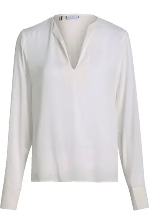 Tommy Hilfiger Femme, Blouses et Chemises, , Taille: 36 FR Chemisier à col en V en crêpe de viscose à manches longues