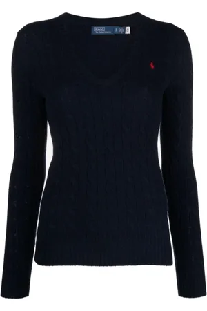 Ralph Lauren Femme, Pulls, Bleu, Taille: 44 FR Pull en Laine et Cachemire à Manches Longues