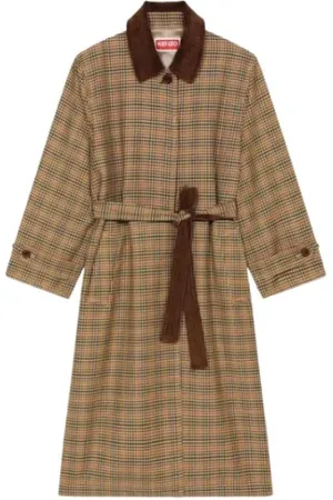 Kenzo Femme, Manteaux, Brun, Taille: 38 FR Manteau Trench Prince de Galles en Laine