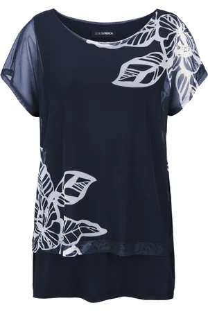 DORIS S Femme, Blouses et Chemises, Bleu, Taille: 48 FR Chemisier en Maille Imprimé Floral