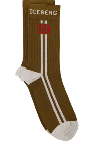 Iceberg Homme, Sous-vêtements, Brun, Taille: L Chaussettes en coton couleur boue avec logo et rayures jacquard