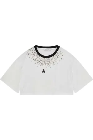 Patrizia Pepe Femme, Tops, Blanc, Taille: 36 FR T-shirt Blanc en Coton avec Détail de Bijou