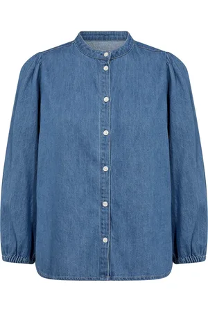 Part Two Femme, Blouses et Chemises, Bleu, Taille: 40 FR Chemise en denim bleu à manches 3/4