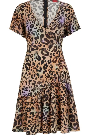 HUGO BOSS Femme, Robes, Multicolore, Taille: 40 FR Robe Portefeuille Léo avec Détails Volants