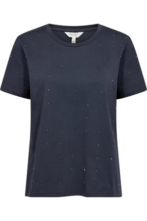 Part Two Femme, Tops, Bleu, Taille: 44 FR T-shirt Marine Brillance Hot Fix