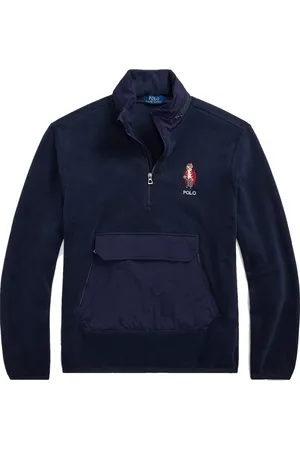 Ralph Lauren Homme, Vestes, Bleu, Taille: XL Sweat à Capuche Hybride en Molleton avec Polo Bear