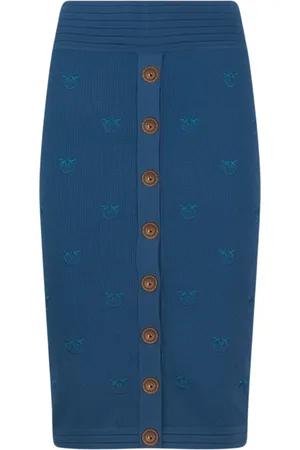 Pinko Femme, Jupes, Bleu, Taille: 36 FR Jupe Crayon Jacquard Broderie Lovebirds