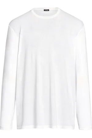 Kiton Homme, Tops, Blanc, Taille: XL T-shirt Blanc en Coton à Manches Longues et Col Rond