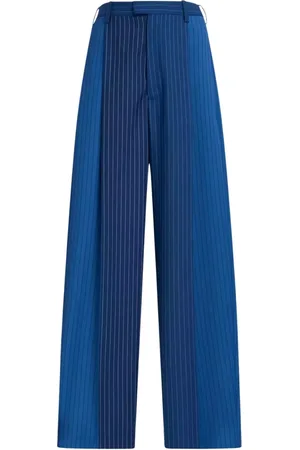 Marni Femme, Pantalons, Bleu, Taille: 32 FR Pantalon Large à Rayures en Laine Bleue