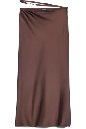 Jacquemus Femme, Jupes, Brun, Taille: 40 FR Jupe Midi Satinée Logo Doré
