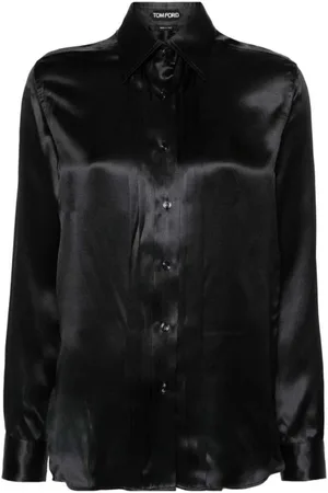 Tom Ford Femme, Blouses et Chemises, Noir, Taille: 40 FR Chemise de Luxe en Satin de Soie Noir