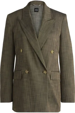 HUGO BOSS Femme, Vestes, Vert, Taille: 42 FR Blazer Coupe Tailleur Vert Mélange Sharkskin