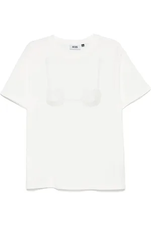 GCDS Femme, Tops, Blanc, Taille: 38 FR T-shirt Blanc Col Rond Manches Courtes