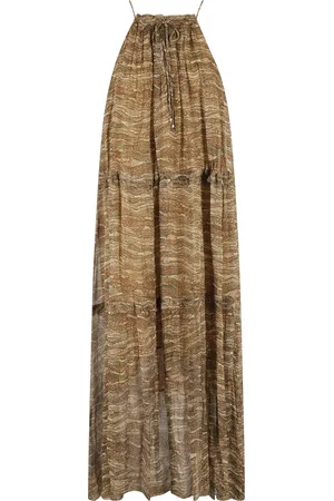 Isabel Marant Femme, Robes, Brun, Taille: 36 FR Robe Midi en Kaki Imprimé All Over