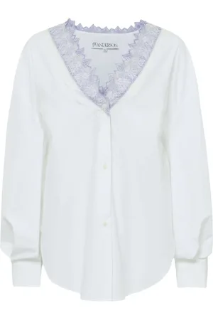J.W.Anderson Femme, Blouses et Chemises, Blanc, Taille: 36 FR Chemisier à col en V et bordure en dentelle