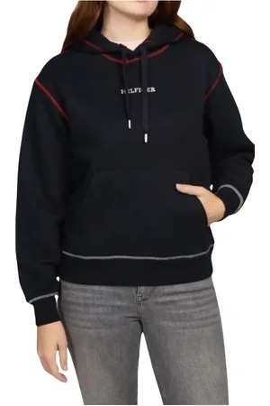 Tommy Hilfiger Femme, Sweatshirts et sweats à capuche, Bleu, Taille: 36 FR Sweat à Capuche Moderne Global Stripe