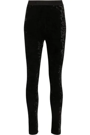 VERSACE Femme, Pantalons, Noir, Taille: 40 FR Leggings en Velours Taille Haute