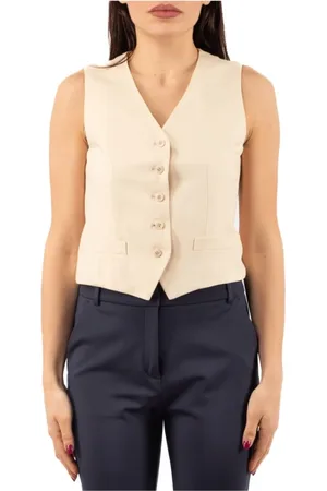 Max Mara Femme, Vestes, Blanc, Taille: 36 FR Gilet Décontracté sans Manches pour Week-end