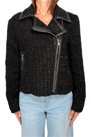 HUGO BOSS Femme, Vestes, Noir, Taille: 40 FR Veste en Tweed Lurex avec Garnitures en Cuir