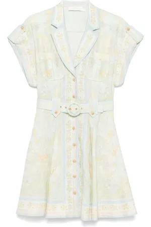 ZIMMERMANN Femme, Robes, Vert, Taille: 42 FR Robe Chemise Vert Lin à Imprimé Graphique