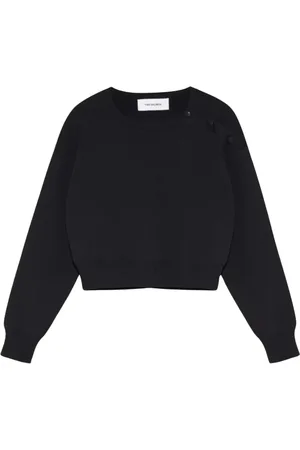YVES SALOMON Femme, Sweatshirts et sweats à capuche, Noir, Taille: 40 FR Pull Noir à Épaules Boutonnées