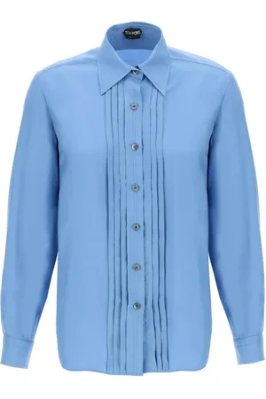 Tom Ford Femme, Blouses et Chemises, Bleu, Taille: 38 FR Chemise à plastron plissé
