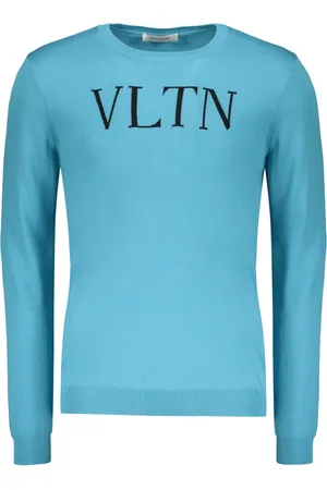 VALENTINO GARAVANI Homme, Pulls, Bleu, Taille: L Pull Ras du Cou Côtelé avec Logo Avant