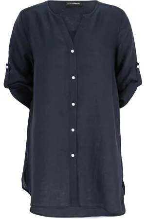 DORIS S Femme, Blouses et Chemises, Bleu, Taille: 48 FR Chemisier en Lin High-Low